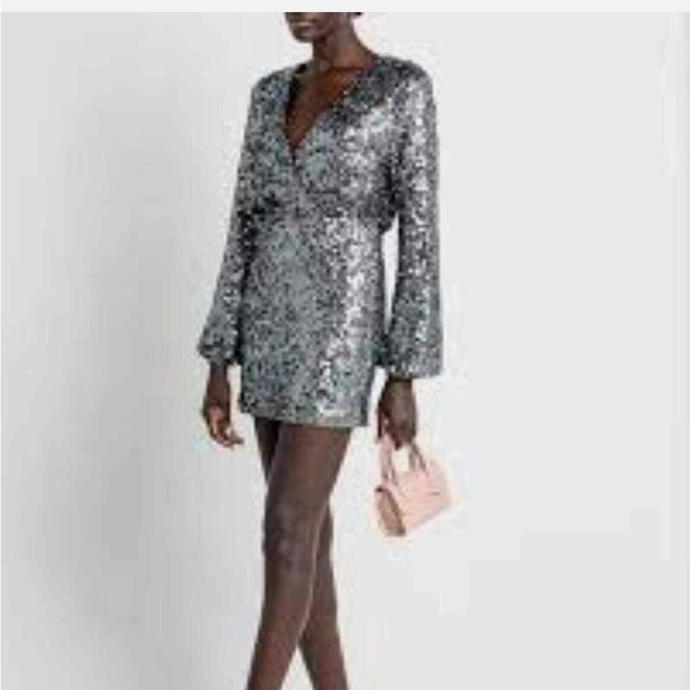 NWT O.P.T. Silver Gunmetal Sequins Bodycon Rumi Mini Dress Size US Smalll - Picture 5 of 16
